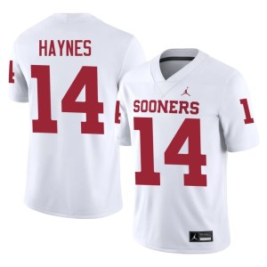 Stitched #14 Trystan Haynes Mens White Oklahoma Jerseys 416400-503