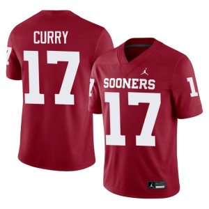 Stitched #17 Men Crimson OU Sooners Jacob Curry Jersey 194261-747