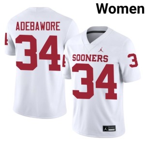 White Oklahoma Sooners #34 Adepoju Adebawore Women Official Jersey 814008-858