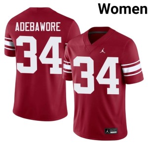 Throwback University of Oklahoma Sooners Adepoju Adebawore #34 Crimson Womens 2026 Jersey 763425-122