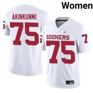 Stitched OU Sooners #75 Daniel Akinkunmi Women's White Jerseys 231639-239