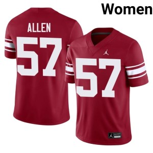 Throwback Gunnar Allen Boomer Sooner Crimson University #57 Women's Jersey 866541-486