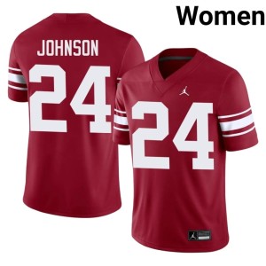 Throwback Crimson OU Sooners Womens NCAA Jacobe Johnson #24 Jersey 118017-735