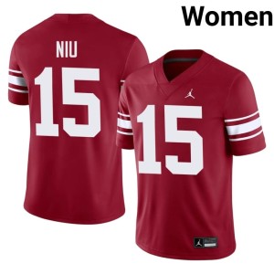 Throwback Boomer Sooner Alumni #15 Jett Niu Crimson Womens Jerseys 732700-686