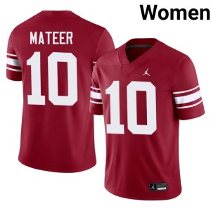 Throwback Limited OU Sooners #10 John Mateer Crimson Women Jersey 992675-743
