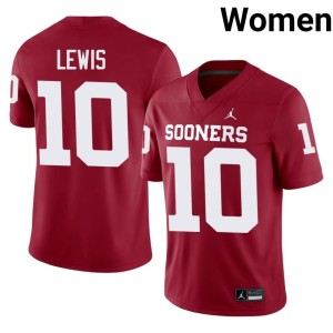 Boomer Sooner Womens Crimson Kip Lewis #10 Game Jerseys 642722-476