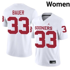 Embroidery #33 OU Sooners White Womens Lebron Bauer Jersey 535990-799
