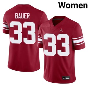 Throwback Women's Lebron Bauer College Oklahoma #33 Crimson Jerseys 776602-782