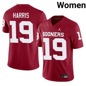 Brian Harris Oklahoma Sooners Crimson #19 Women's Replica Jerseys 910841-221