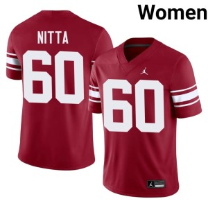 Throwback Caleb Nitta Crimson #60 Women Game Oklahoma Sooners Jersey 635296-718