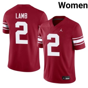 Throwback CeeDee Lamb Women Crimson Football #2 Sooner State Jersey 400705-515