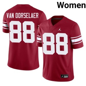 Throwback Jack Van Dorselaer Official #88 OU Sooners Crimson Women's Jerseys 636725-642