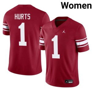 Throwback Women's Crimson #1 Oklahoma Jalen Hurts NCAA Jersey 814532-864