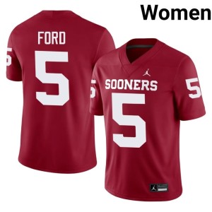 Women Crimson Replica #5 OU Sooners Markel Ford Jerseys 422026-513