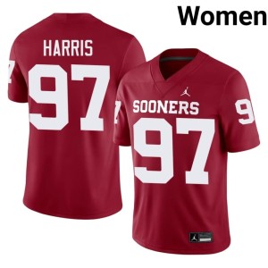 Womens Stitched Tommie Harris Crimson OU Sooners #97 Jerseys 293760-751