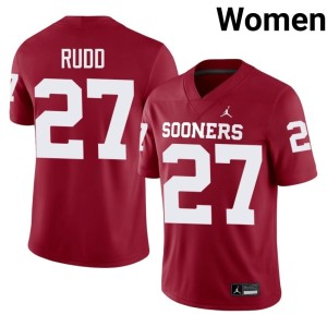 Crimson OU Sooners Trace Rudd #27 Women's Game Jerseys 616922-635