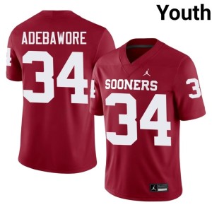 Youth Adepoju Adebawore University of Oklahoma Sooners #34 Official Crimson Jersey 258550-497