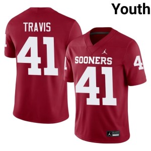 Barrett Travis #41 Game Youth Crimson OU Sooners Jersey 613073-636