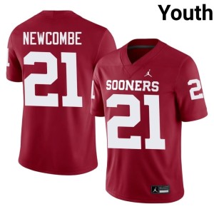 Replica #21 Jeremiah Newcombe Sooners Crimson Youth Jersey 551478-579