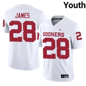 Embroidery Marcus James Youth #28 OU White Jerseys 215482-186