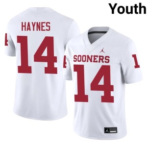 Sooners #14 White Youth Trystan Haynes Embroidery Jerseys 101609-881