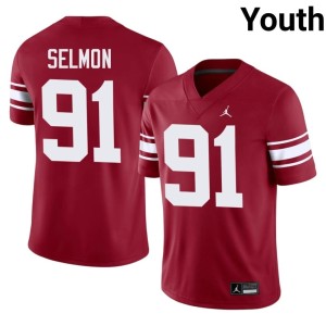 Throwback Crimson #91 Sooners Dewey Selmon University Youth Jerseys 758893-240