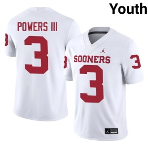 #3 Youth NCAA OU Sooners White Reggie Powers III Jersey 136365-947